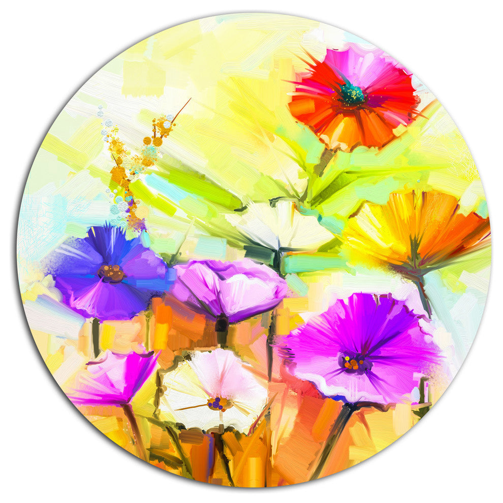Colorful Gerbera Flowers Painting, Floral Disc Metal Wall Art, 36"
