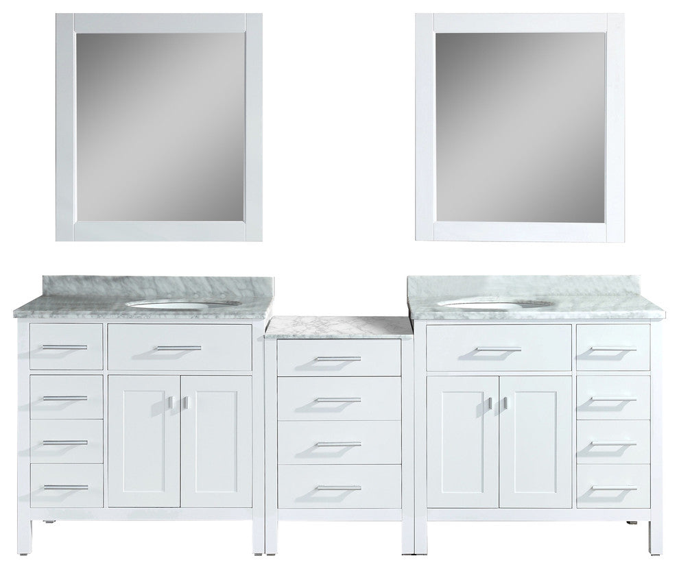 London 92" Double Sink Vanity Set, White