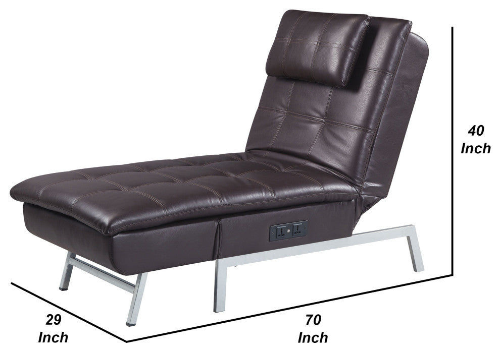 Benzara BM276215 Chaise Lounge With USB Port, Square Tufting, 1 Pillow, Black