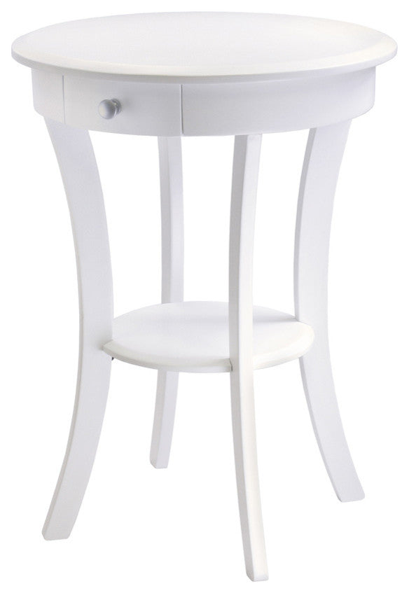 Winsome Sasha Round Solid Wood Accent Table with Drawer Curved Legs in White