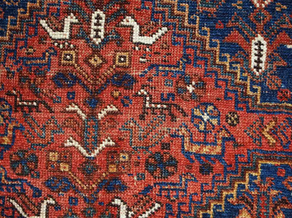 Handmade antique Persian Khamseh rug 6' x 6.4' (156cm x 194cm) 1900s