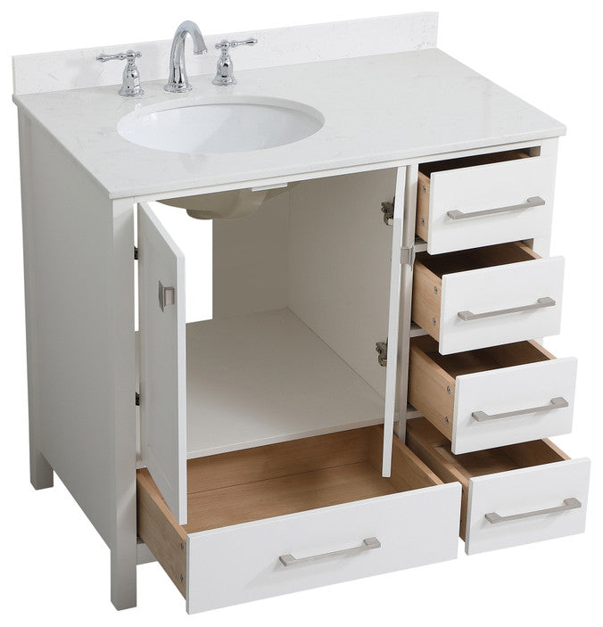 Iris 36" Single Bathroom Vanity, White With Backsplash