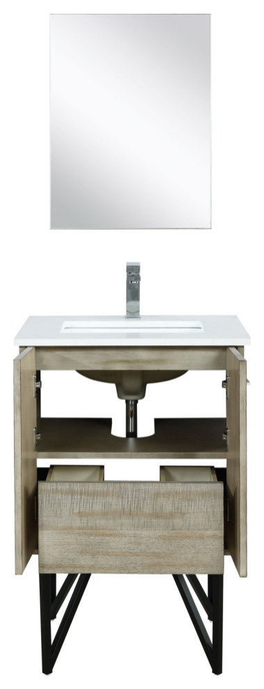 24" Bathroom Vanity, Labaro Brushed Nickel Faucet Set, & 18" Frameless Mirror