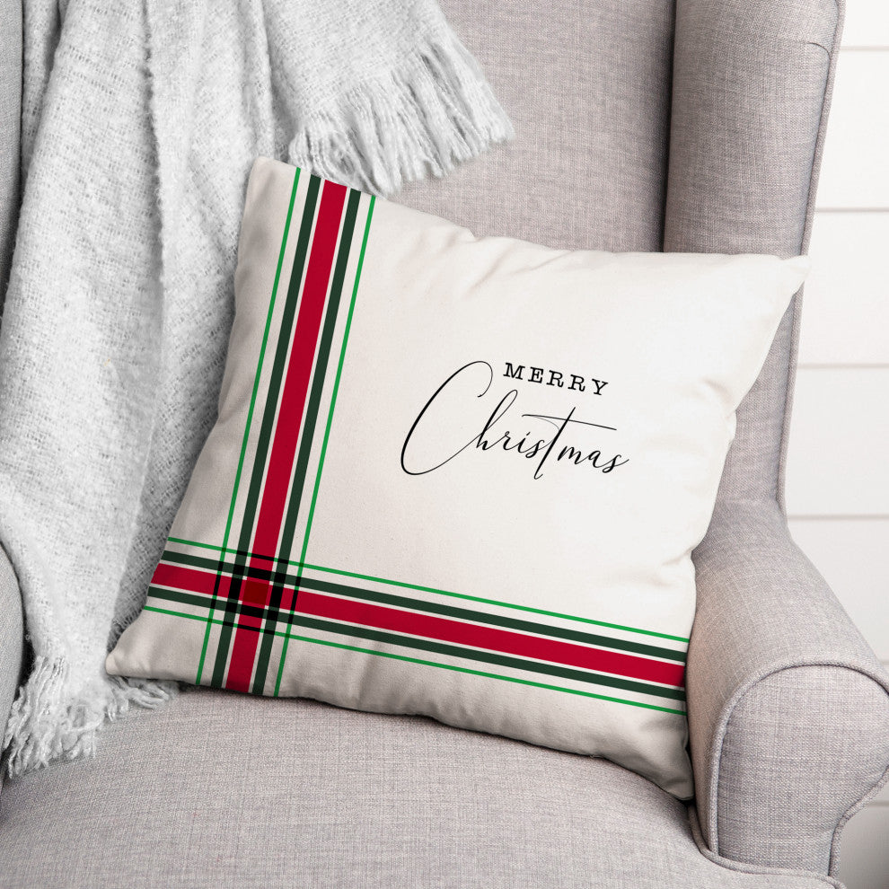 Merry Christmas Plaid 18x18 Spun Poly Pillow