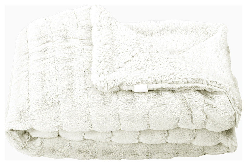 Super Mink Faux Fur Throw Blanket, Ivory, 50"x60"