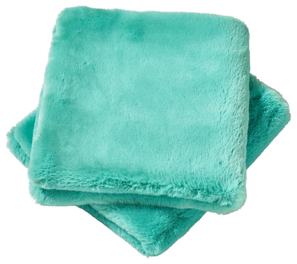 Heavy Faux Fur Throw Pillow Covers 2pcs Set, Blue Turquoise, 14''x26''
