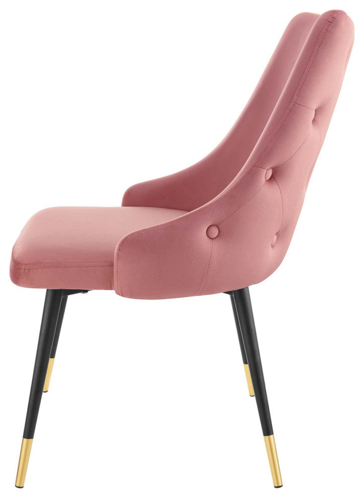 Tufted Side Dining Chair, Velvet, Pink, Modern, Bistro Restaurant Hospitality