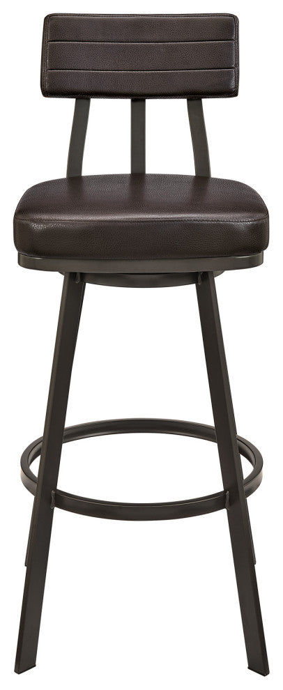 Bejnamin Swivel Bar Stool in Brown Metal with Brown Faux Leather