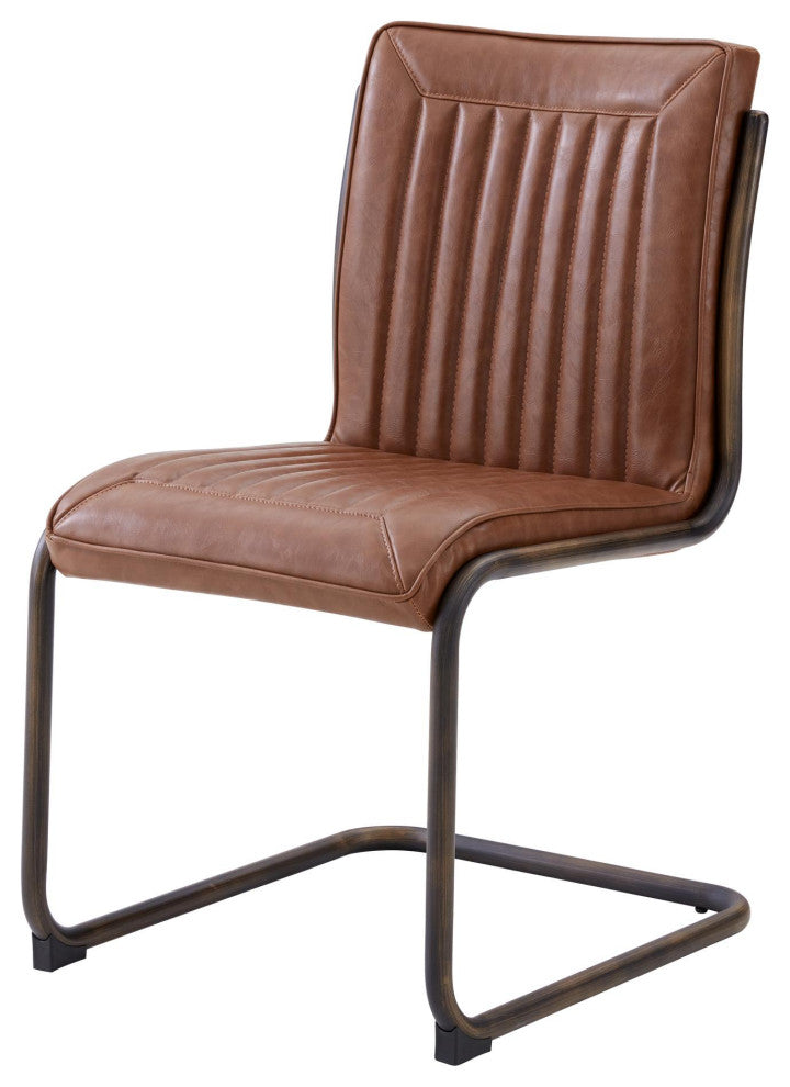 Cooper PU Dining Side Chair, Rubber Gold Frame, Antique Cigar Brown