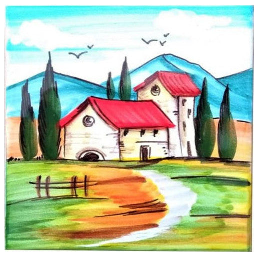 Italian Ceramic Tile/Trivet - Tuscan Landscape - 20 x 20 cm