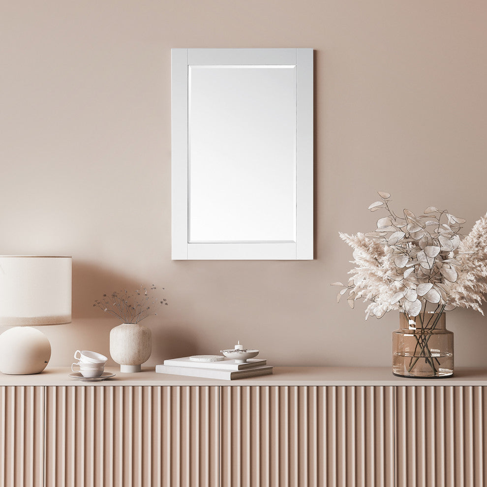 Ivy Rectangular Bathroom Wood Framed Wall Mirror, White, 24"