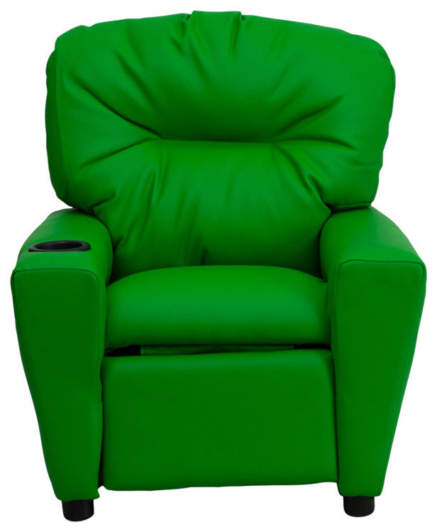 Kids Recliner With Cup Holder, Green Vinyl