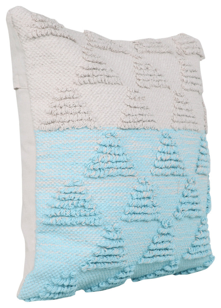 Ox Bay Handwoven Blue/White Geometric Organic Cotton Pillow Cover, 20"x20"