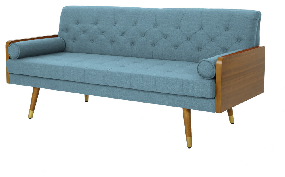 GDF Studio Aidan Mid Century Modern Tufted Fabric Sofa, Blue
