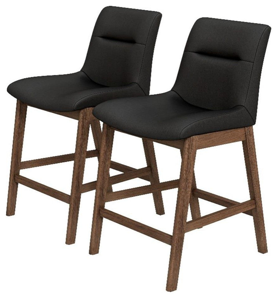 Ashcroft Helena Leather Upholstered Counter Stool in Black (Set of 2)