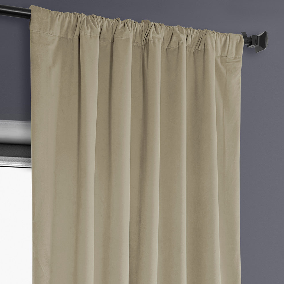 Heritage Plush Velvet Curtain Single Panel, Light Beige, 50"x84"
