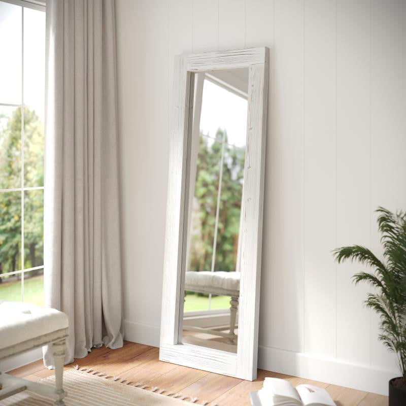 Graham 22x65 Full Length Mirror, Wall Mounted or Wall Leaning, Solid Wood Frame, White Wash