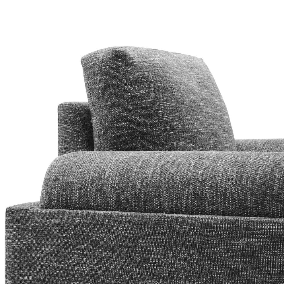 Modern Fabric Armchair with Wooden Plinth Base, Bolster Chair, Grey