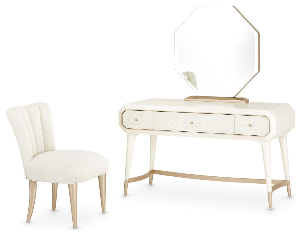 La Rachelle Vanity Set with Mirror & Chair - Medium Champagne