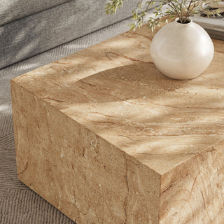 Jordana Square Plinth Indoor Concrete Coffee Table, Travertine