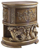 Benzara BM251166 Nightstand, Scrolled Carvings and Half Moon Shape, Antique Gold