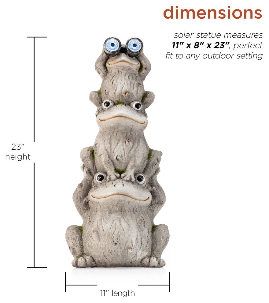 Alpine Solar Three Stack Frogs Statue with LED Light, 24"