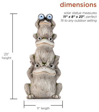 Alpine Solar Three Stack Frogs Statue with LED Light, 24"