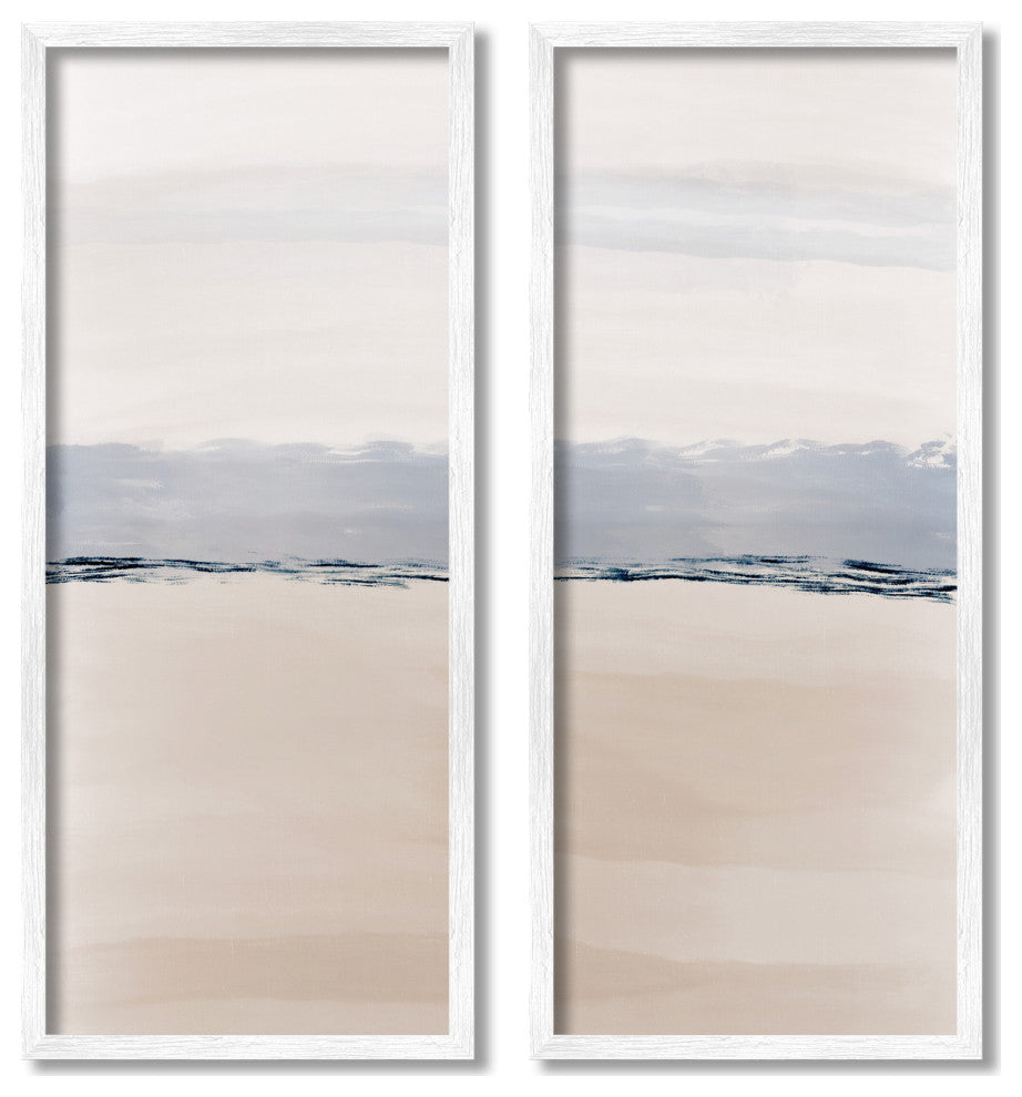 Abstract Nautical Shoreline Landscape Blue Beige Horizon,13 x 30