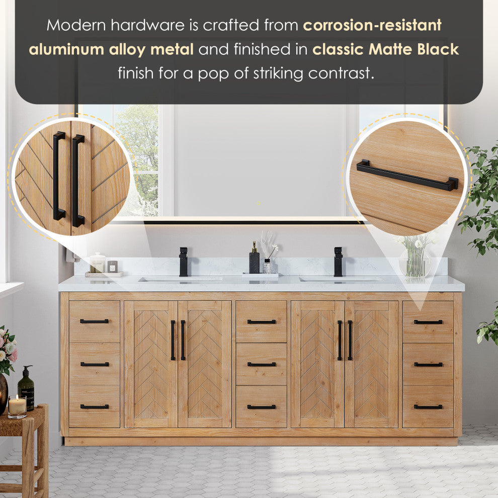 Anais Vanity Grain White Engineered Stone Countertop, Light Brown, 84", No Mirror