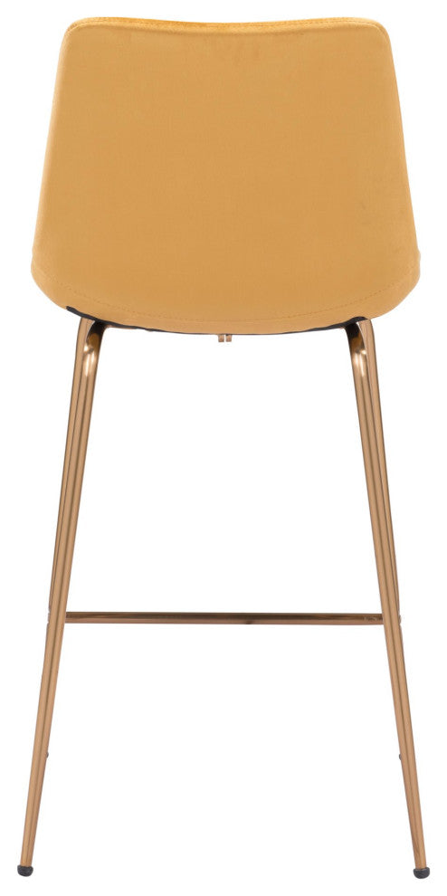 Counter Stool Chair, Steel Metal, Fabric, Yellow, Gold, Bar Kitchen Cafe Bistro