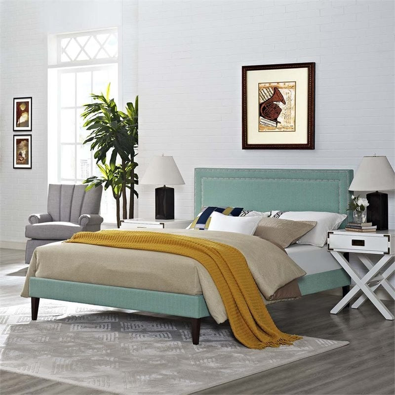 Modway Jessamine King Fabric Platform Bed With Squared Tapered Legs, Laguna