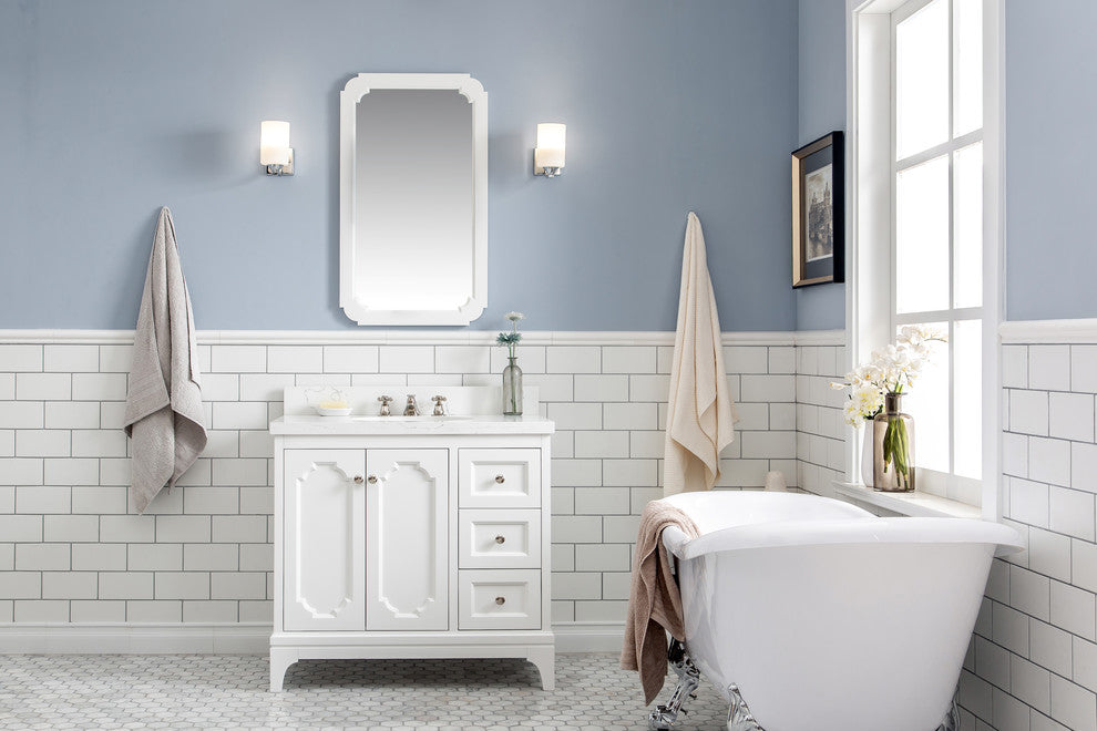 36" Wide Pure White Single Sink Quartz Carrara Bathroom Vanity