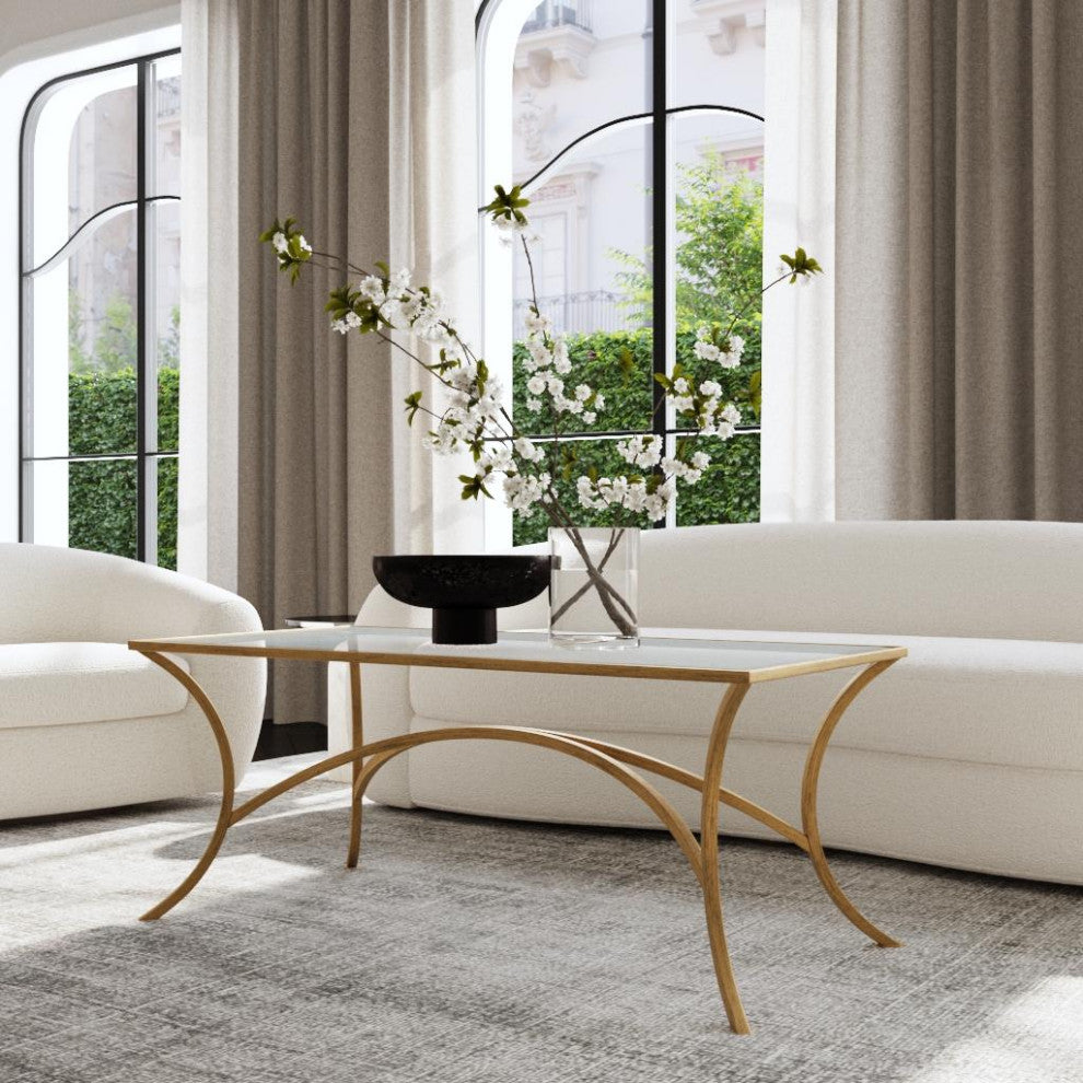 Uttermost Alayna Contemporary Metal and Wood Coffee Table in Gold