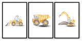 Satin Black 11" x 14" Construction Vehicles, Set of 3