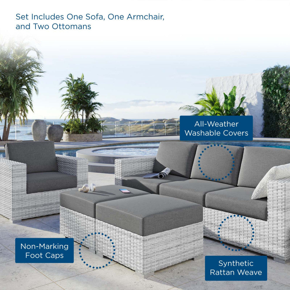 Lounge Sectional Sofa Chair Set, Rattan, Wicker, Gray, Modern, Outdoor
