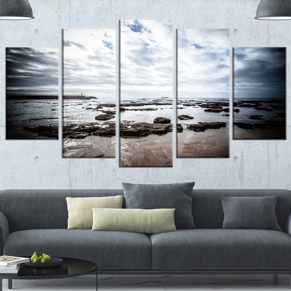 Dramatic Atlantic Coast at Low Tide, Seashore Canvas Print, 60"x32", 5 Panels
