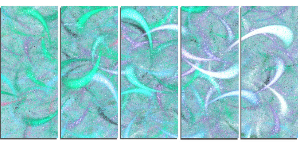 Blue Watercolor Fractal Pattern, Abstract Art on Canvas, 60"x28", 5 Panels