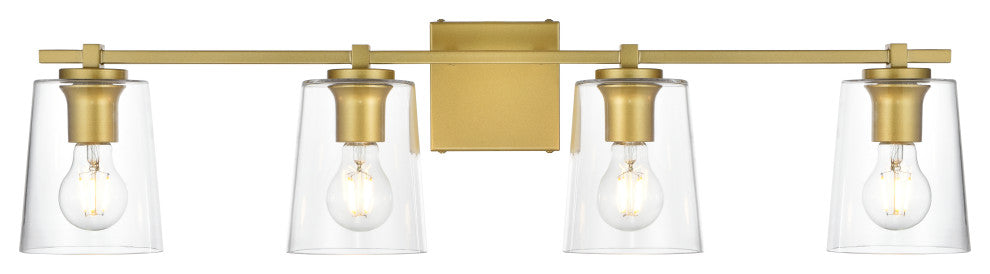 4 Light Brass And Clear Bath Sconce