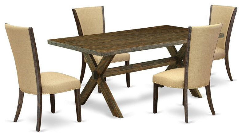 5-Piece Dinette Set, Table and 4 Chairs With Brown, Linen Fabric