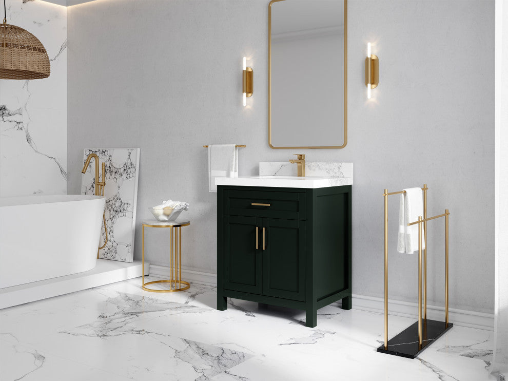 Cambridge 30 Single Sink Bath Vanity in Dark Forest Green 1.5" White Quartz