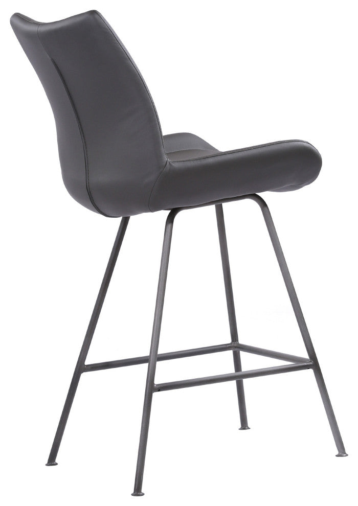 26" Elegant Gray Faux Leather Brushed Gray Metal Finish Armless Bar Stool