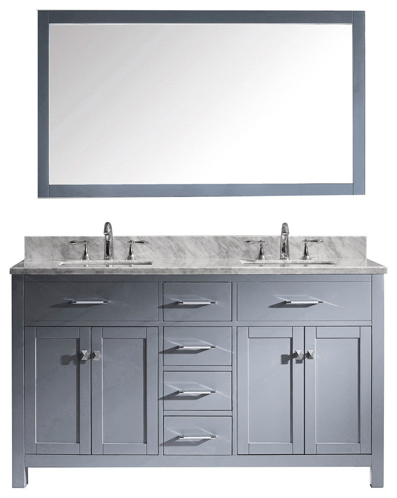 Caroline 60" Double Bathroom Vanity Set Gray, Marble Countertop