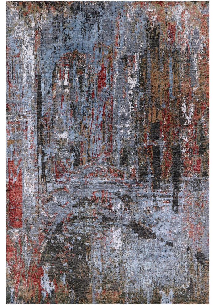 Bridge Design Modern Hand Knotted Wool and Silk Rug 6' 2" X 9' 2" Q6856