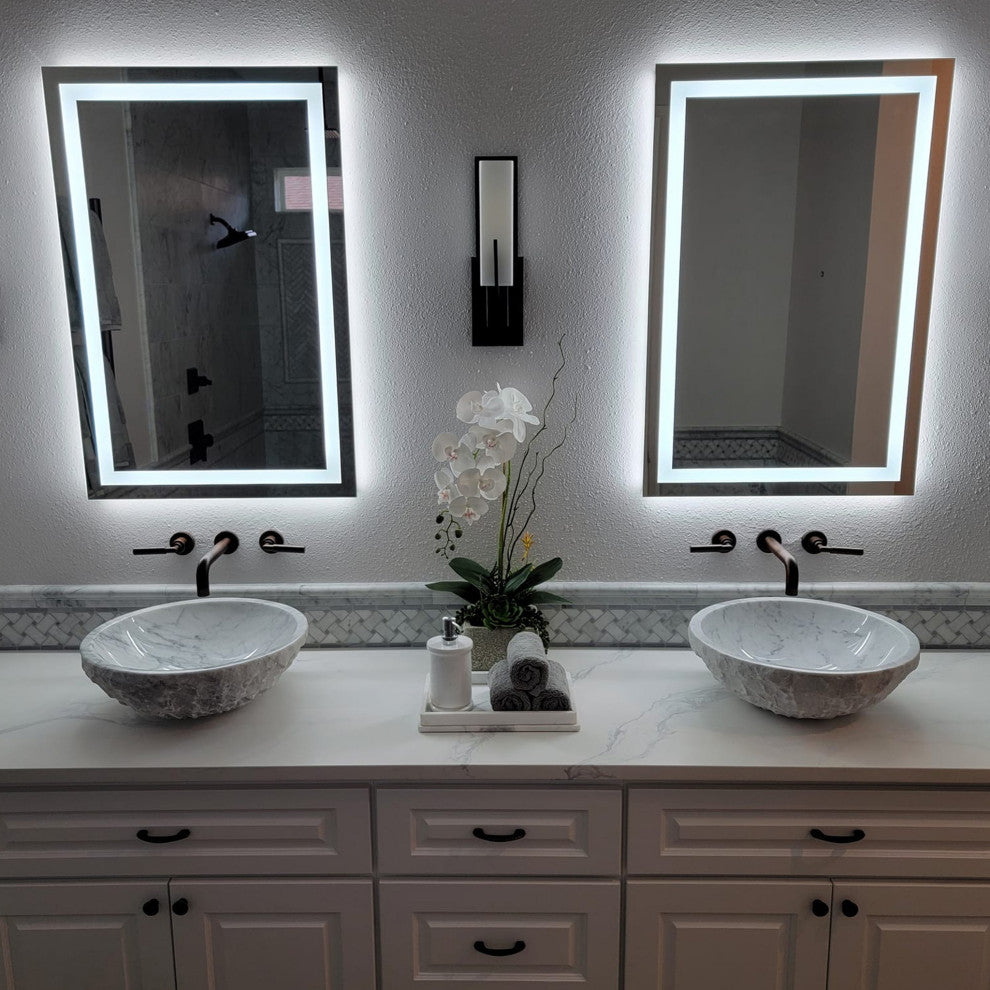 Natural Carrara White Marble Chiseled Stone Vessel Sink and Drain, Matte Black