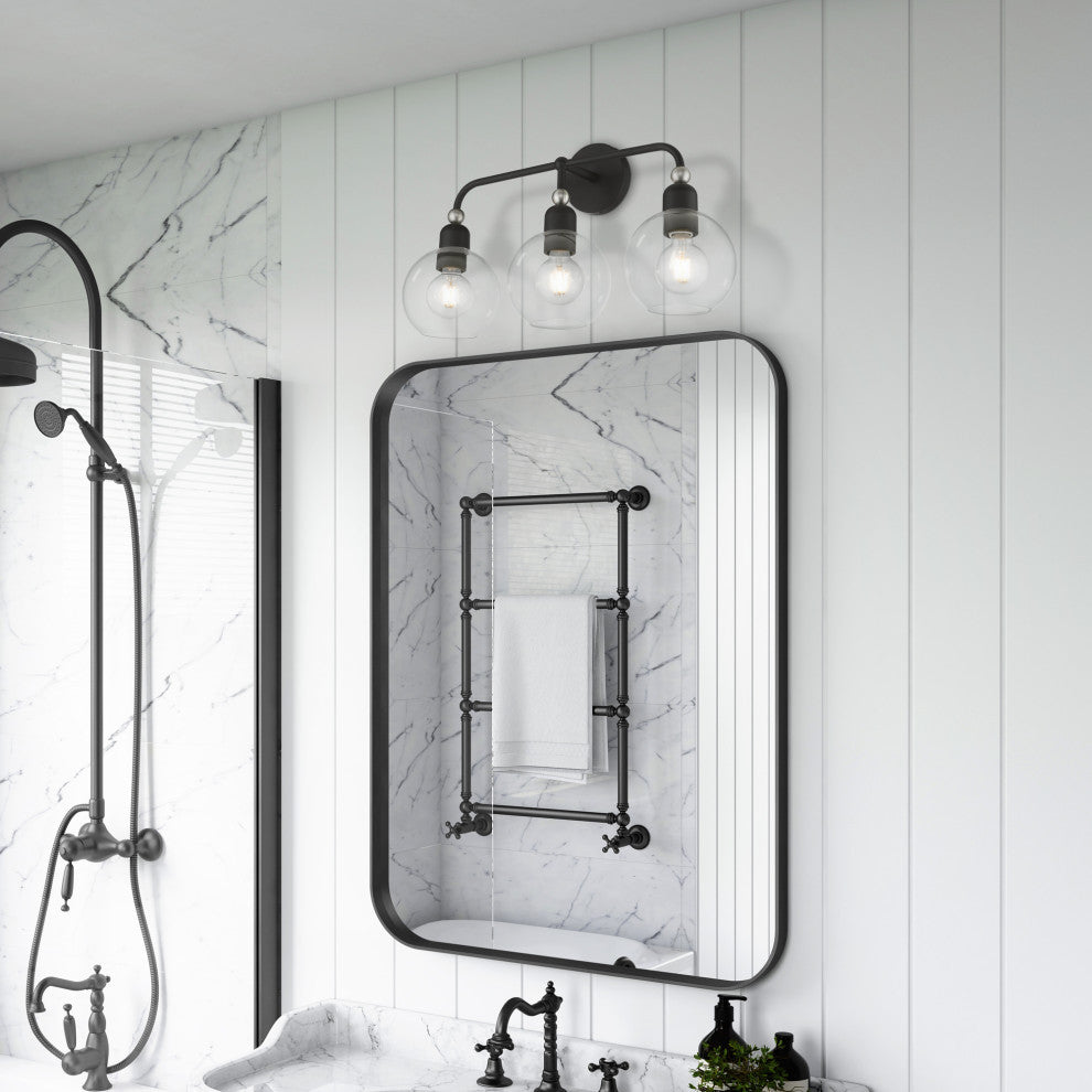 Downtown 3 Light Black With Brushed Nickel Accents Sphere Vanity Sconce