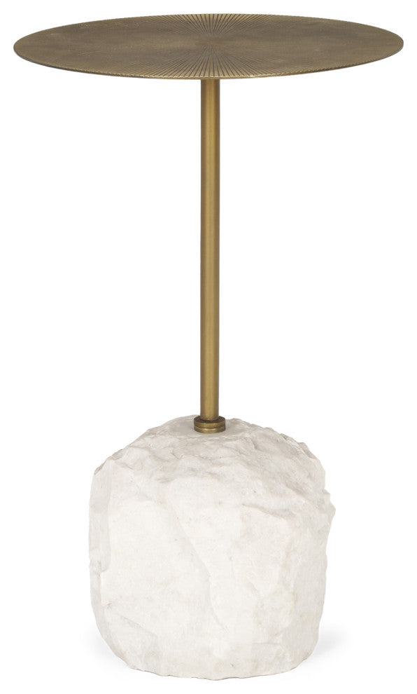 Rini Gold Metal and White Marble Accent Table