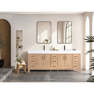 Leon Bath Vanity With Composite Stone Top, Fir Wood Brown, 84", No Mirror