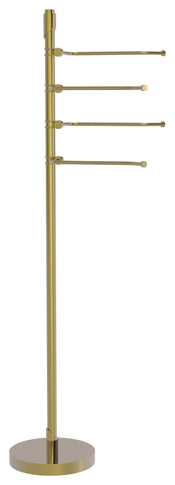Floor Standing 49" 4 Pivoting Swing Arm Towel Holder, Unlacquered Brass