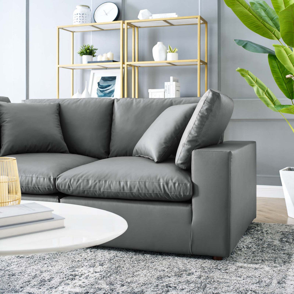 Commix Down Filled Overstuffed Vegan Leather Loveseat - Gray