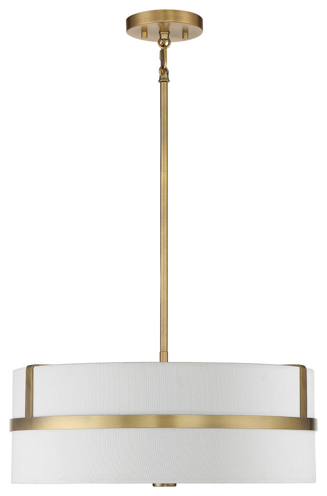 4-Light Pendant, Matte Black, Natural Brass